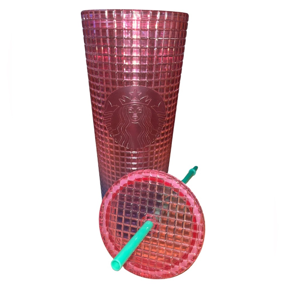 NWT Starbucks Venti Pink Blue Gradient Grid Tumbler Cold Cup 24oz